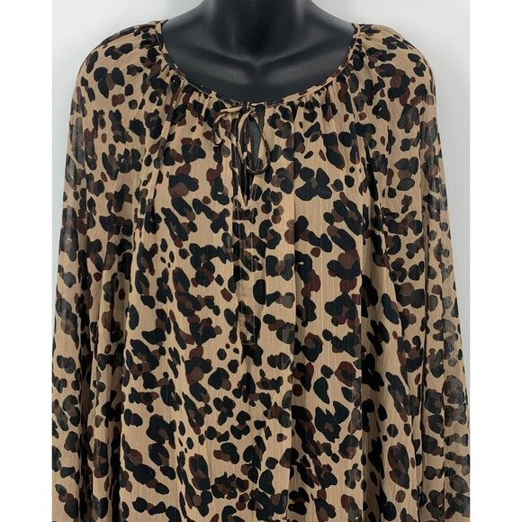 NYDJ Not Your Daughter Blouse Plus 2X Wildcat Metallic Peasant Chiffon Women New - Picture 2 of 14